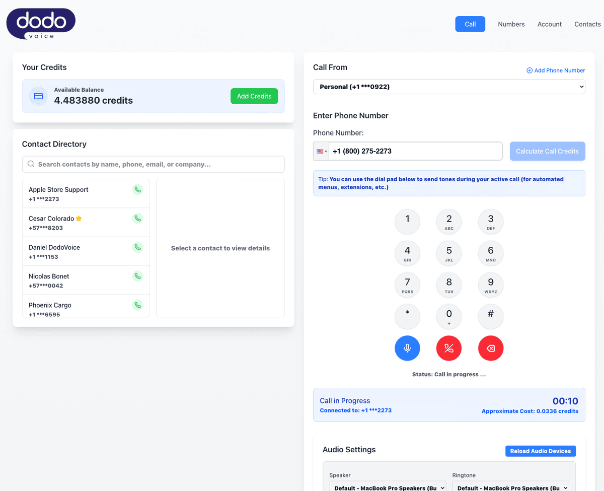 DodoVoice Call Interface